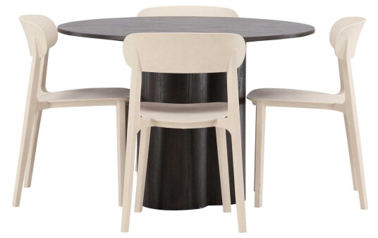 Venture Design Olivia & Åstol spisegruppe Beige/mokka 4 stoler & bord 110 cm