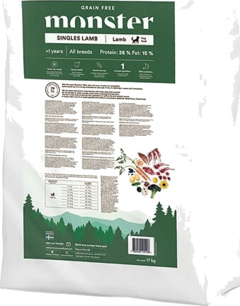 Monster Pet Food Kornfritt Hundefôr med Lam for Voksne Hunder 17 kg
