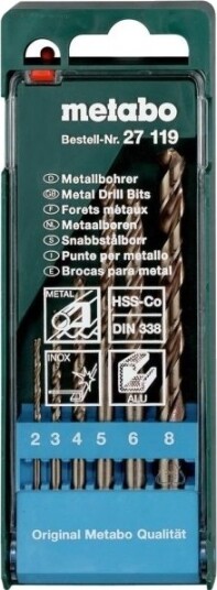 Metabo Metall-Spira Bor-Sett 627119000, 6 Deler: 2 / 3 / 4 / 5 / 6 / 8 Mm (1 Stk)