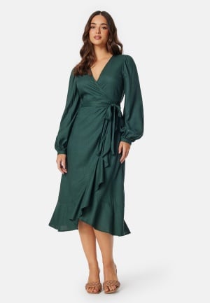 Happy Holly Puff Sleeve Viscose Wrap Dress Dusty green/Patterned 40/42