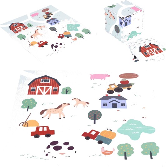 Stor EVA skummatte for barn Gård 90x90 cm 21 stk ECOTOYS