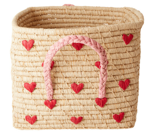 Rice bastkurv med håndtak 30x30 cm Red hearts Rice bastkurv med håndtak 30x30 cm Red hearts
