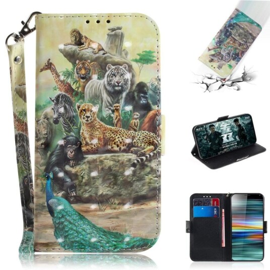 INCOVER Sony Xperia 10 Light Spot Skinn Flip Deksel - Jungle Dyr