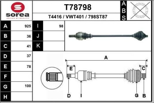 EAI T78798 Drivaksel