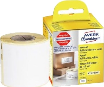 Avery Zweckform Papir Permanet Adhesiv Hvit 54 X 101 Mm 110 EtikettEr 1 RullEr X 110 Rektangulære Etiketter