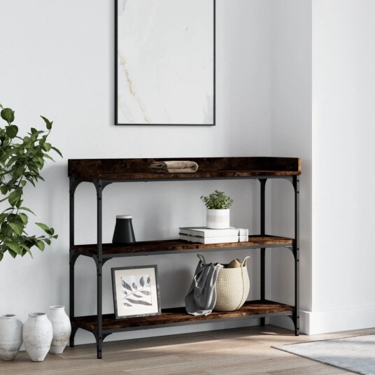 Konsollbord med hyller røkt eik 100x30x80 cm 8721012195912