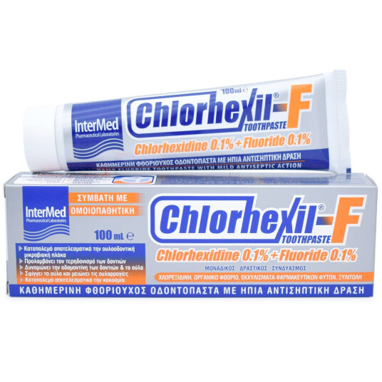 Klorheksidin Tannkrem 0,10 % CHLORHEXIL F Fluor 100 ml. Klorheksidin Tannkrem 0,10 % CHLORHEXIL F Fluor 100 ml.