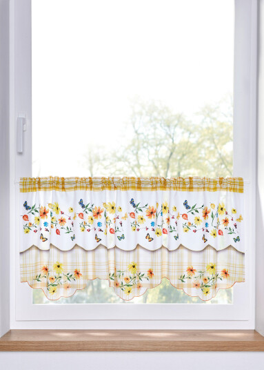 bonprix Gardinkappe med blomstertrykk 2 (H/B: 30/120 cm) gul