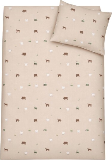 By Mats Sengetøy med bondegårdsmotiv 100% bomull Babysengetøy 70x100 cm Beige med bondegårdsmotiver