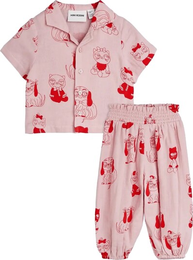 Mini Rodini Minibabies Aop Baby Set   Pink   56/62