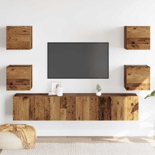 Vegghengte TV-benker 6 stk gammelt tre konstruert tre 8721158759658