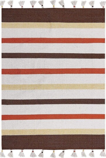 Flatvevd Hisarli - Brun, gul, oransje, beige, 140x200 cm