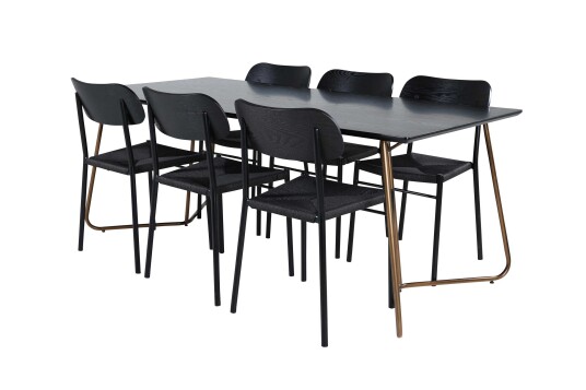 Venture Design Petra & Polly spisegruppe Svart/svart 6 stoler & bord 190 x 90 cm