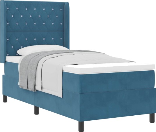 Box Spring Seng med Madrass Mørk Blå 90x190 cm Fløyel