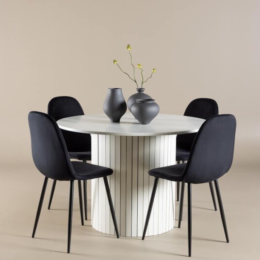 Spisegruppe Venture Home Härön Ø110 med 4 stk Polar Stoler Fløyel