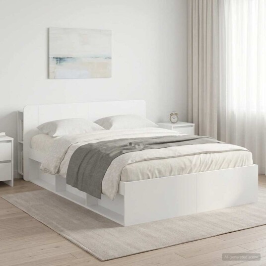  Sengeramme med oppbevaring Hvit 160 x 200 cm Konstruert tre