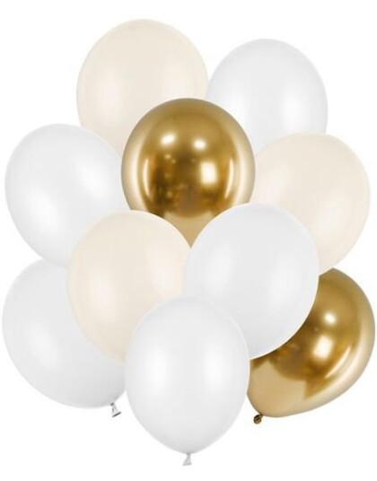 Partydeco Ballongsett med 10 Stk Glossy Gull og Pastellfargede Ballonger