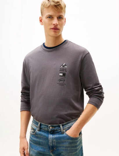 Tommy Jeans Tjm Rlx Peaks Ls Tee   Grey   S