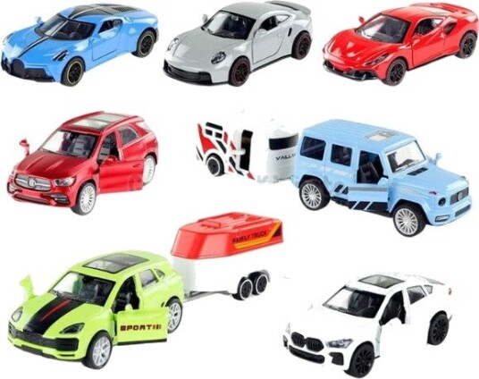Die Cast Bilsett Med 9 Metallbiler For Barn