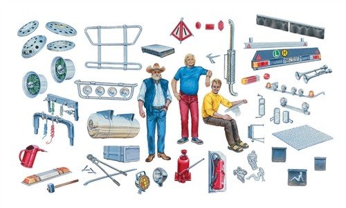 Italeri 1/24 Lastebilstilbehør med 3 Figurer for Modellbygging