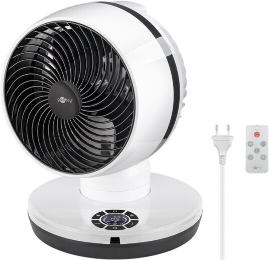 Goobay 9 tum 3D-golvfläkt med fjärrkontroll och timer horisontellt och vertikalt oscillerande luftkylare med nätkabel, diameter 23 cm Goobay 9 tum 3D-golvfläkt med fjärrkontroll och timer horisontellt och vertikalt oscillerande luftkylare med nätkabel, diameter 23 cm