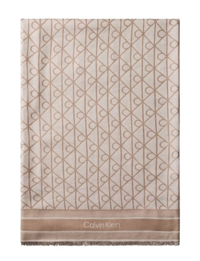 Calvin Klein Emblem Aop Jacquard Square Scarf Beige ONE SIZE