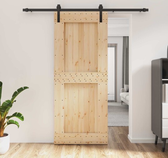 vidaXL Skyvedør Naturlig og svart 85 x 210 cm Massiv Furu Tre