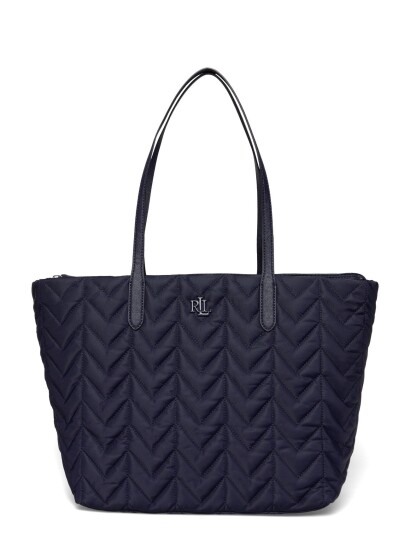 Lauren Ralph Lauren Quilted Extra Large Stevie Zip Tote Bag Navy ONE SIZE