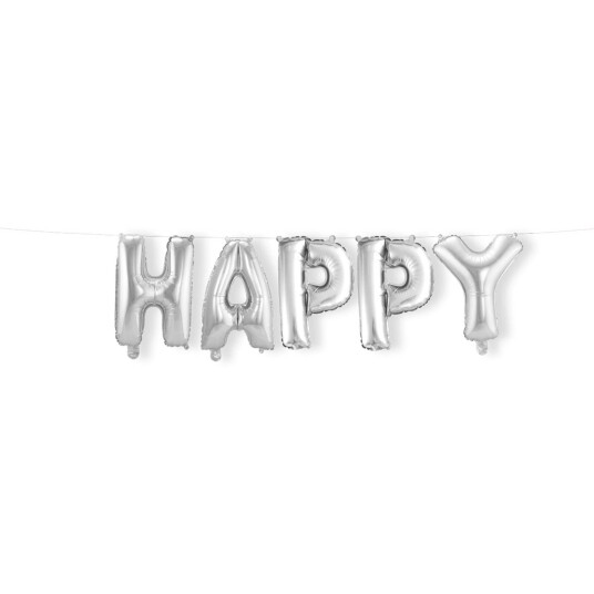Folieballong 'Happy' (sølv, 36 cm)