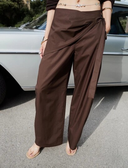 Mango Straight Leg Trousers With Detachable Scarf Brown 32