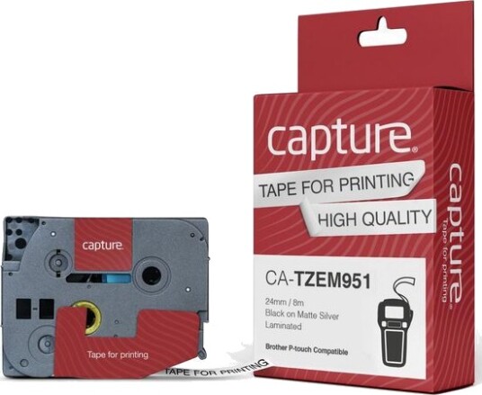 Capture   Nylon   Svart På Matt Sølv   Rull 2,4 Cm X 8 M 1 KassettEr Hengeboks   Laminert Teip Alternativ For: Brother Tze M951