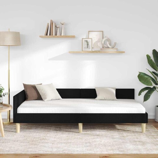 Hjørnesengramme Annet Svart 80 x 200 cm Stoff og Konstruert tre Hjørnesengramme Annet Svart 80 x 200 cm Stoff og Konstruert tre