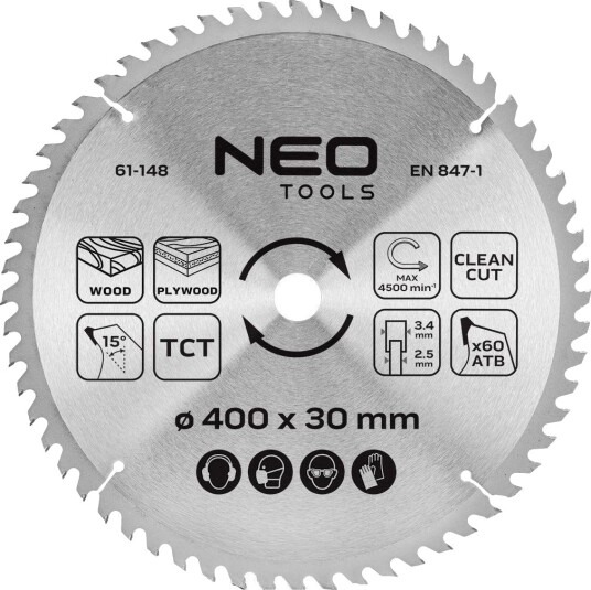 NEO Tools 61-148 Sirkelsagblad for tre, 400x30mm, 60 tenner