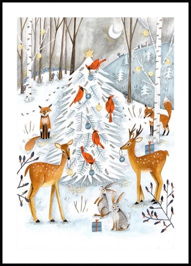 Christmas in the winter animal forest Poster Plakat / 50x70cm
