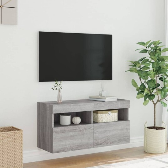 vidaXL Vegghengt TV-benk med LED grå sonoma 80x30x40 cm 8721012257917