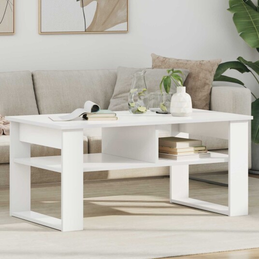 Kaffebord med lagring Hvit 96 x 54 x 44 cm Konstruert tre