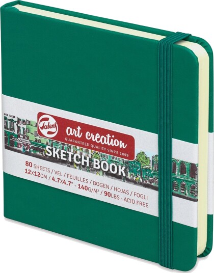 Skissebok m/strikk forest green 12x12cm
