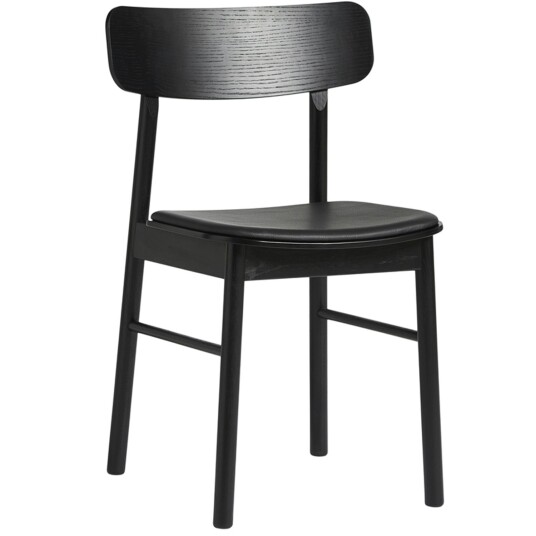 Woud Soma Spisebordsstol m. svart skinnsete, Svart malt eik, sett med 2 stk. Unoliving Woud Soma Spisebordsstol m. svart skinnsete, Svart malt eik, sett med 2 stk. Unoliving