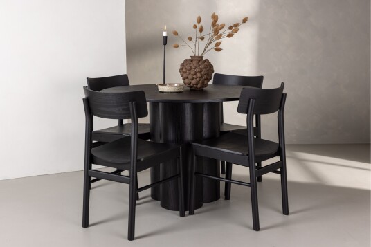 Venture Home Olivia Matgruppe 110 cm Rund med 4 Montros Stoler Sort