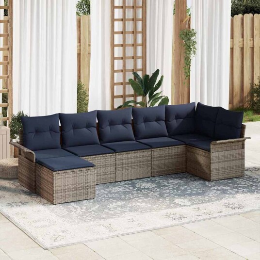 vidaXL Hagesofa Set med lagring 7 pcs Lysegrå polyrotting