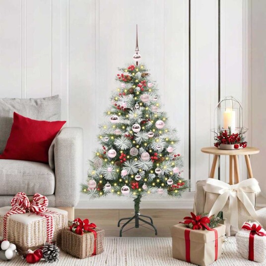 vidaXL Kunstig juletre Grønn og hvit 120 cm PVC og Metall og Plast