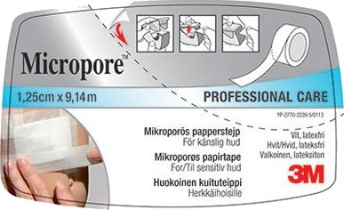 3M Micropore tape m/dispenser 1,25 cm x 9,14 m hvit 1 stk 3M Micropore tape m/dispenser 1,25 cm x 9,14 m hvit 1 stk