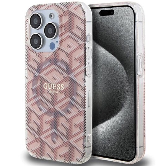 Guess IML Gcube MagSafe Hardcase til iPhone 15 Pro Rosa
