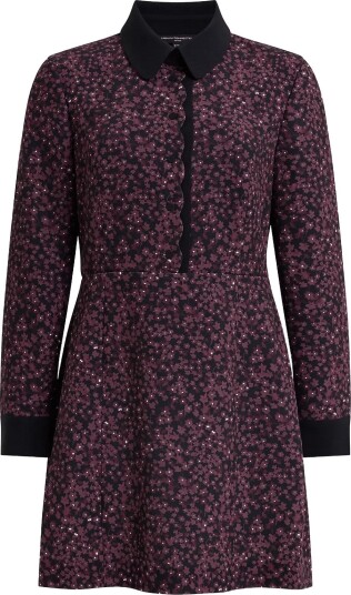 French Connection Audrey Miles Scalloped Placket Tailored Mini Dress BLK/CHERRY LIQUEUR 36 French Connection Audrey Miles Scalloped Placket Tailored Mini Dress BLK/CHERRY LIQUEUR 36