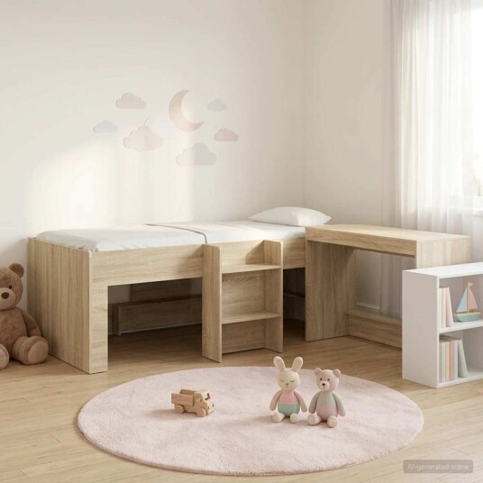  Barneseng med skrivebord Sonoma eik 98.5 x 200 cm