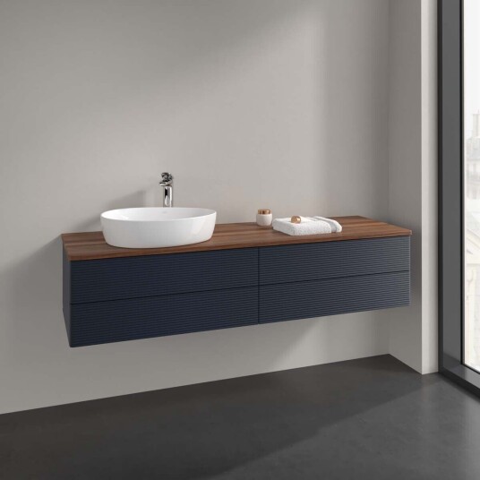 Villeroy & Boch Antao Servantskap med 4 skuffer 160x50x36 cm m/lys Blå Matt/Valnøtt Villeroy & Boch Antao Servantskap med 4 skuffer 160x50x36 cm m/lys Blå Matt/Valnøtt