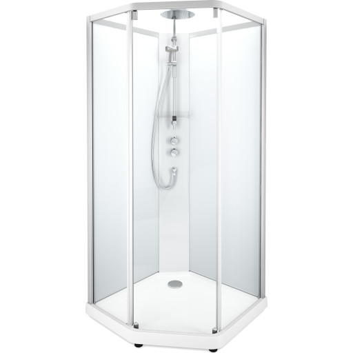 Contura Showerama Comfort dusjkabinett, 100x100 cm, alu matt profil, frostet glass