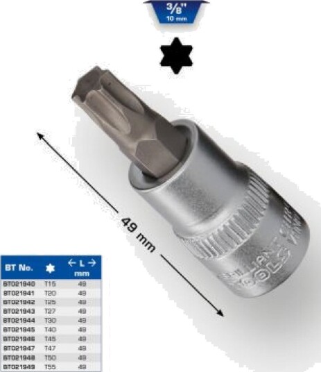 Brilliant Tools Bt021945, Uttag, 3/8", T40, 49 Mm, 34 G, 45 Mm