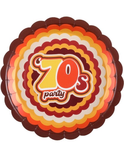 10 stk 70 talls Retro Papptallerkener 23 cm 70s Party