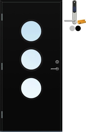 Ytterdør Bygg1 Hvaler med Yale Entrus BxH: 80x190 cm, Høyre, NCS S-9000-N, Svart, Yale Sølv